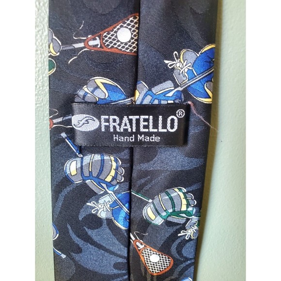 Fratello Hand Made Lacrosse Men's Necktie LAX Black - Picture 5 of 6